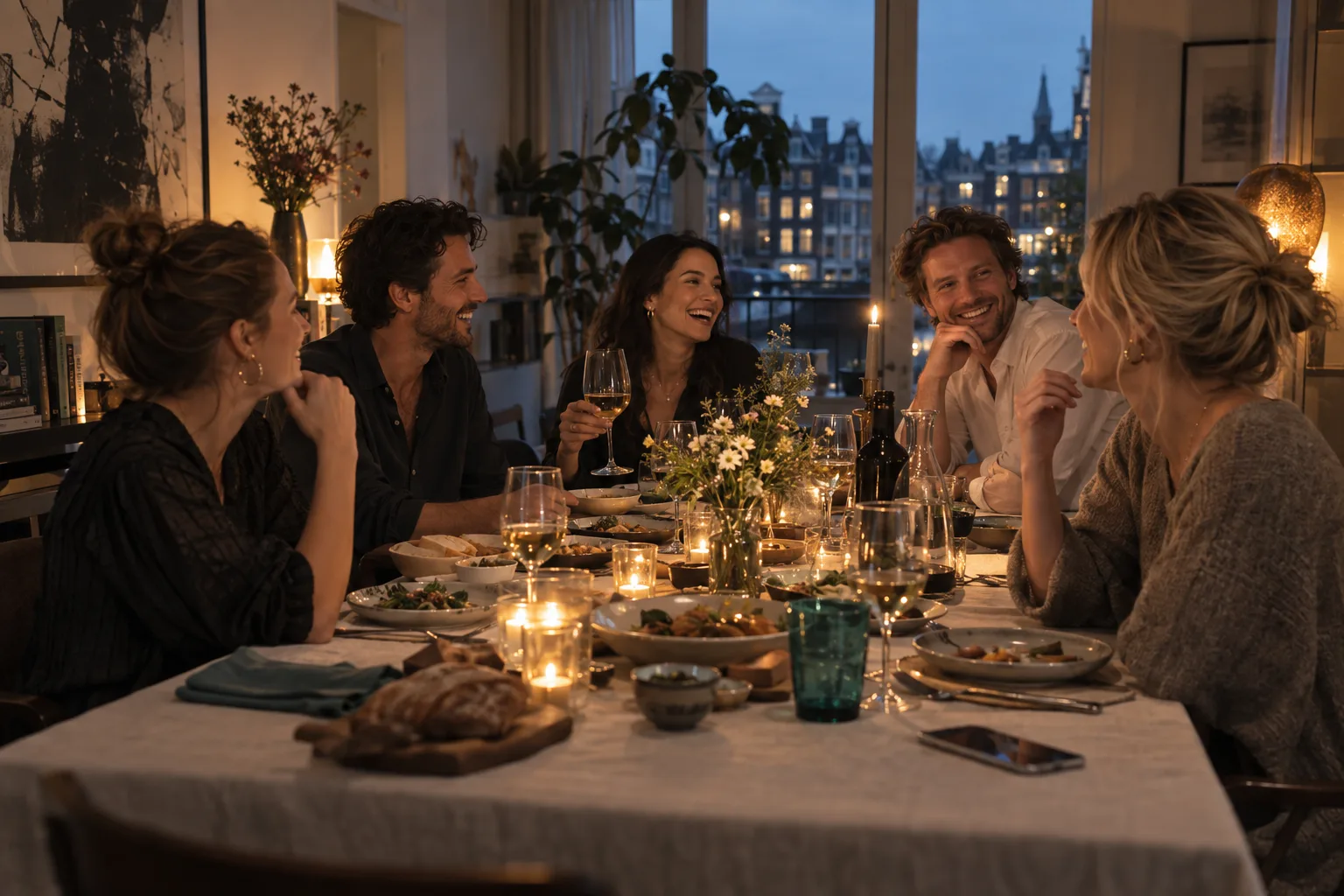 Friends enjoying a candlelit dinner together