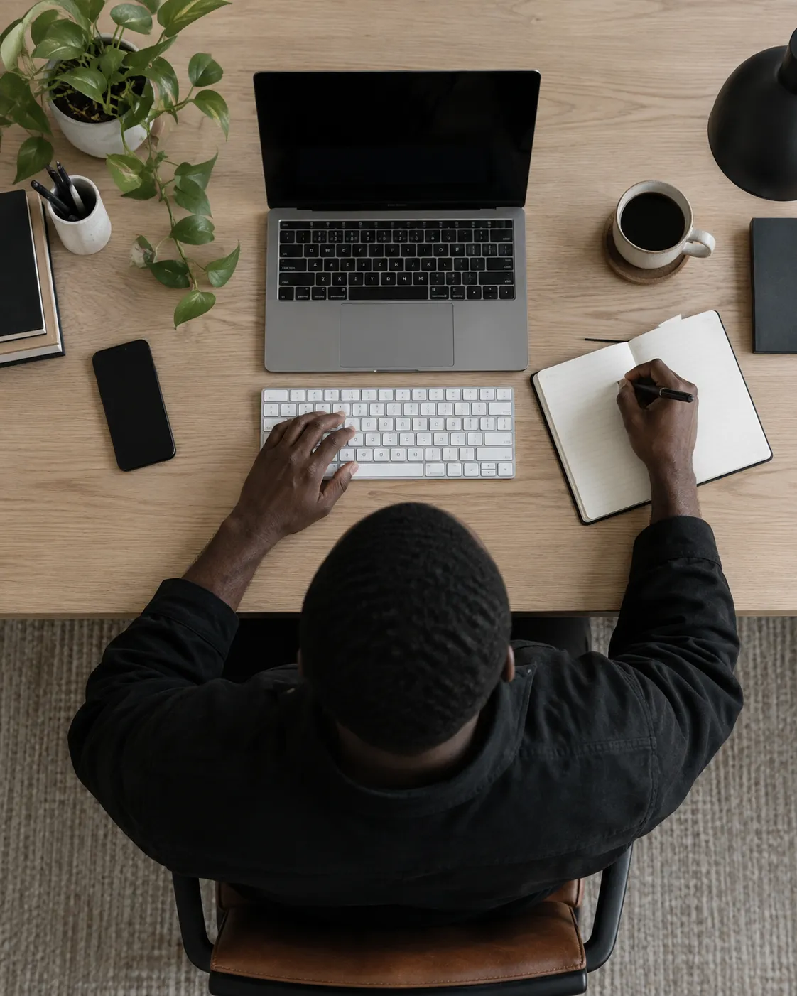 Lionel Lord working at his desk
